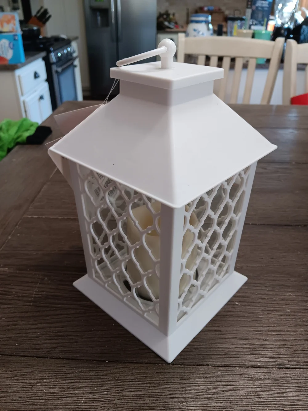 White Decorative Lantern with LED Candle -10 Inches Tall